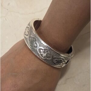 Retired Brighton Floral Hinge Wide Cuff Bracelet 7"